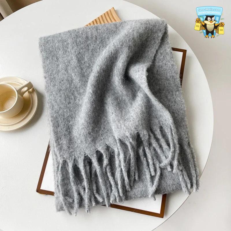 Wool Blend Long Winter Scarf Solid Color Thermal Shawl