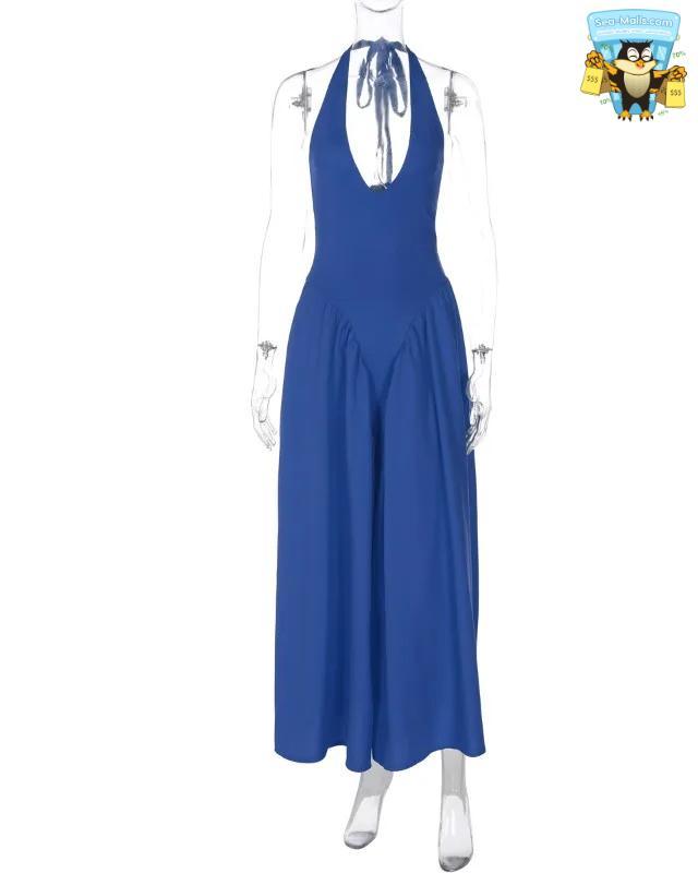 Backless Deep V Long Sexy Halter Sleeveless Dress
