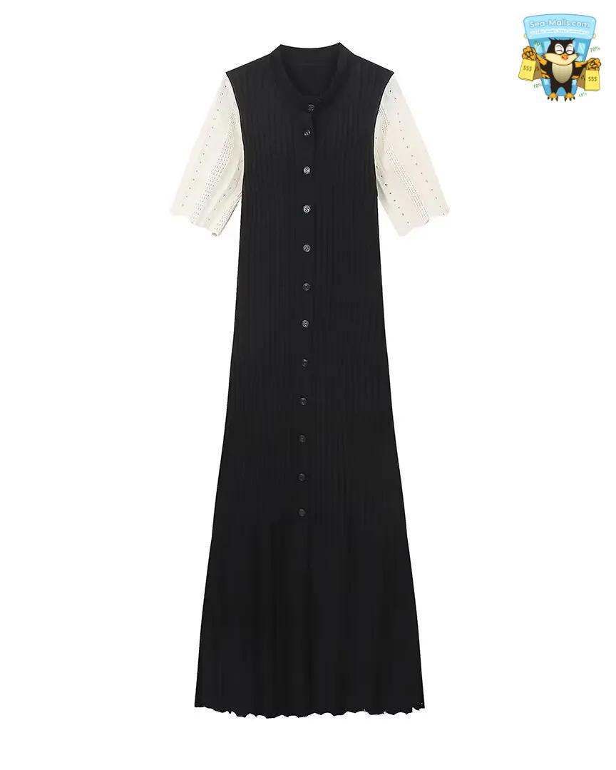 Elegant Knitted Single-Breasted Summer Midi Dress