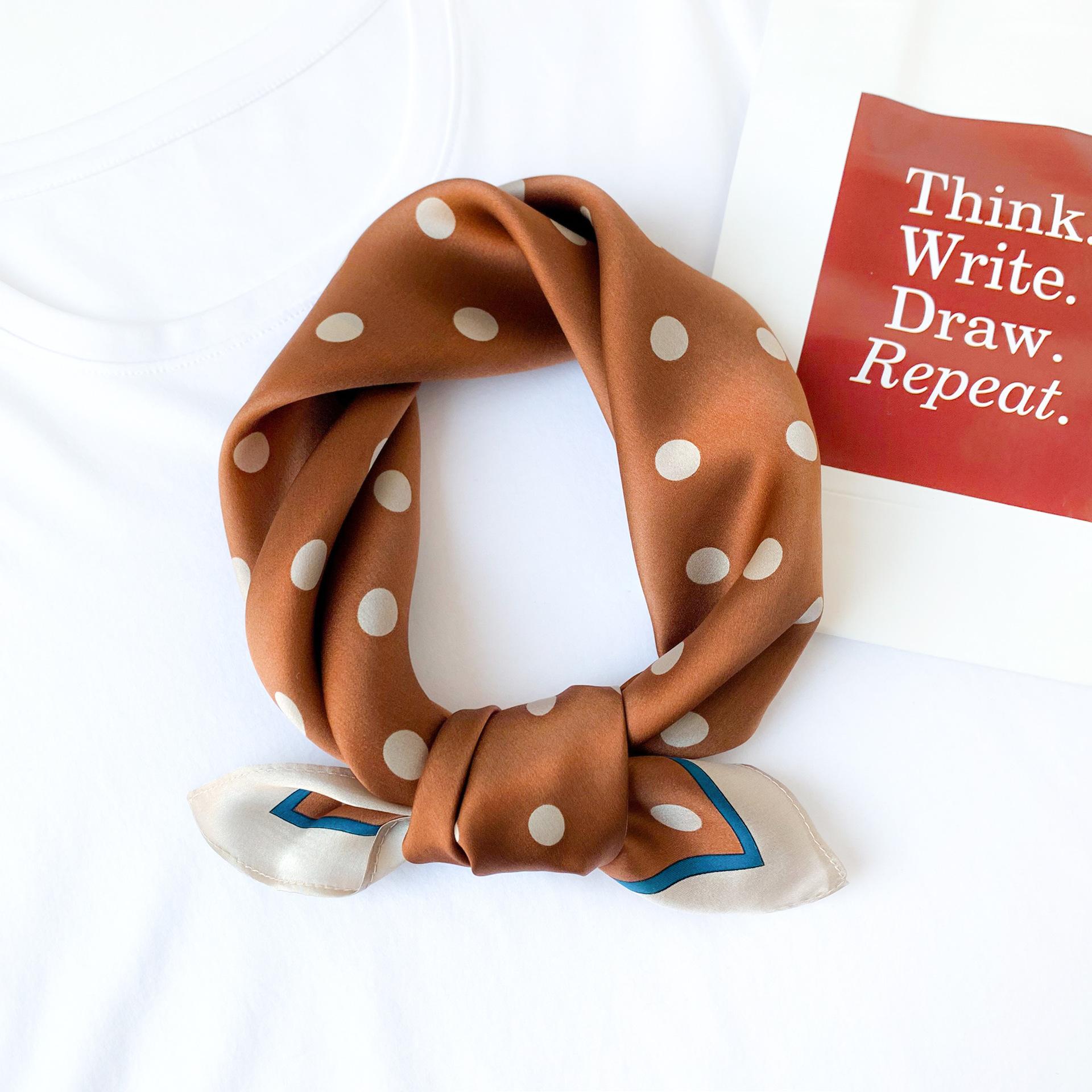 100% Pure Silk Square Scarf Women Dot Print Neckerchief Bandana