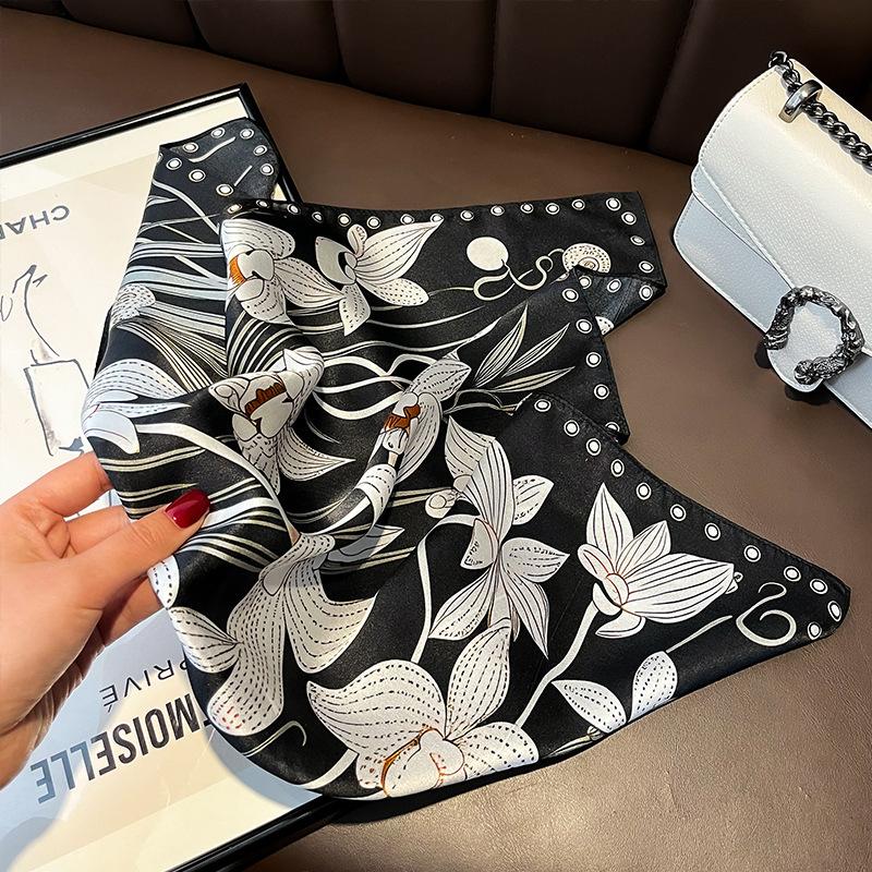 100% Pure Silk Floral Square Scarf Women Neck Hair Bandana