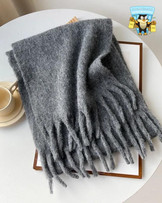 Wool Blend Long Winter Scarf Solid Color Thermal Shawl