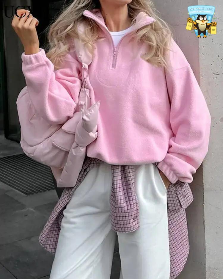Women's Solid Color Long Sleeve Pullover Sweatshirt Casual Loose Fit Top