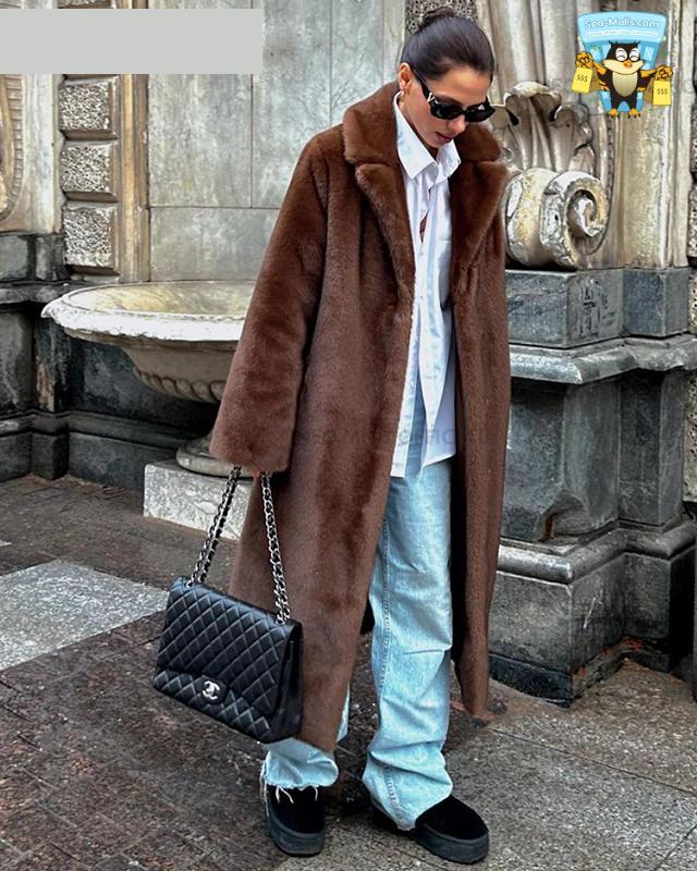 Luxury Faux Mink Fur Coat Women Long Winter Overcoat
