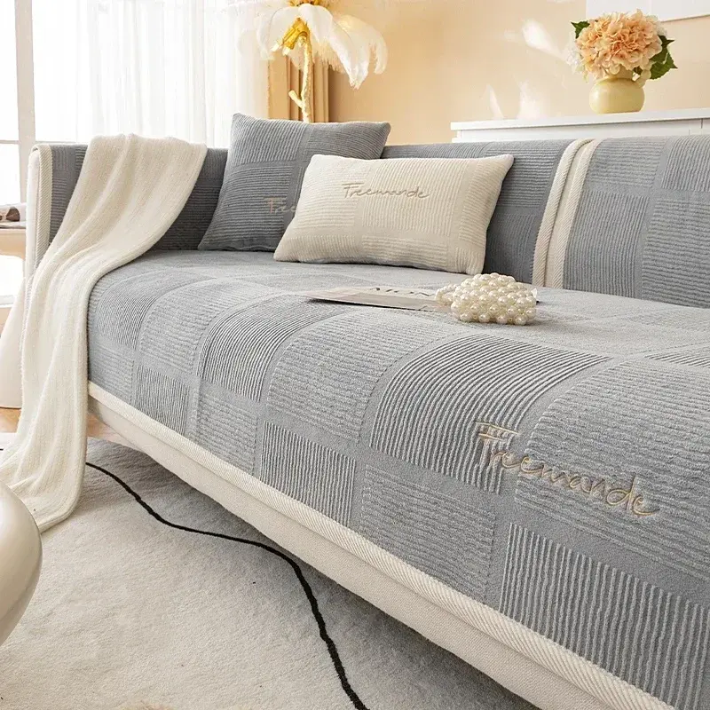 Luxury Soft Sofa Cover for Living Room Non-Slip Solid Thick Sofa Cushion Mat Simple Style Plush Sofa Towel Home Couch Decor