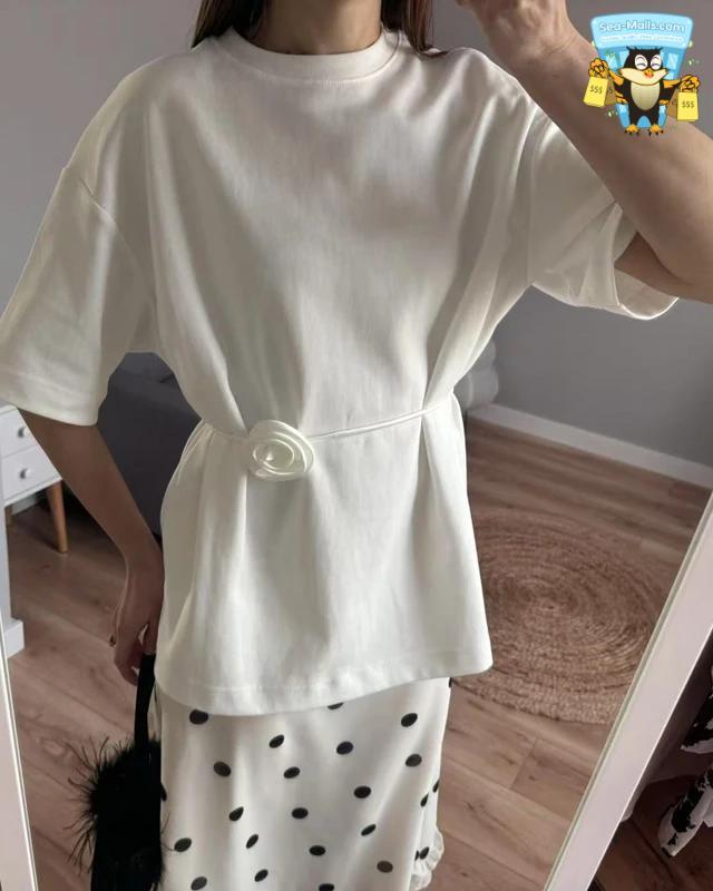 2025 Summer Basic Yellow White Flower T shirt Top