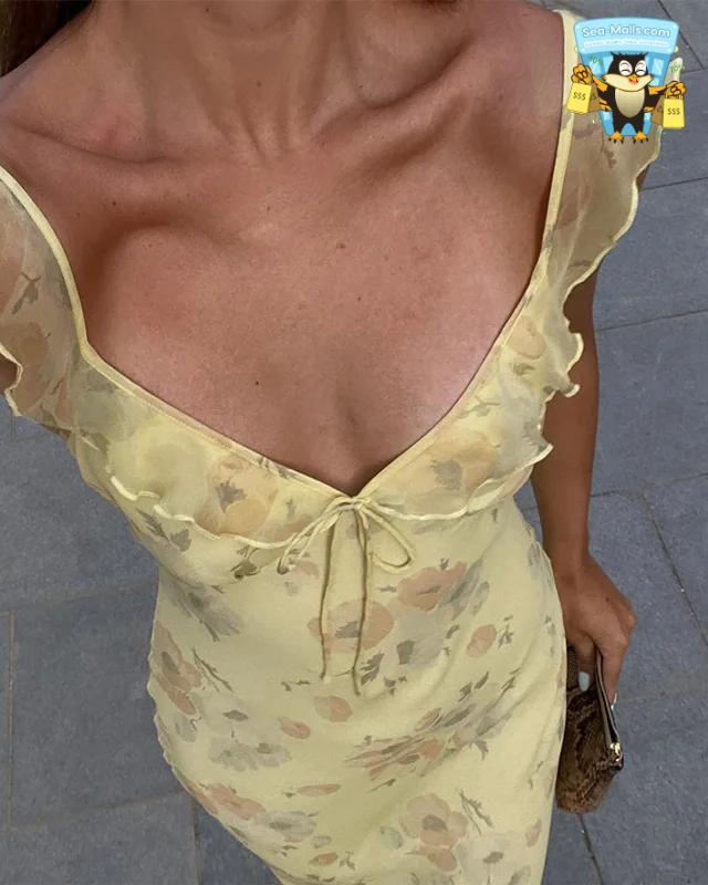 Summer Floral Plunge Maxi Dress Sexy Backless Vacation Beachwear
