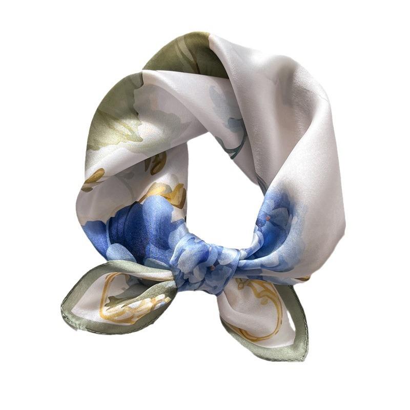 100% Pure Silk Floral Square Scarf Women Neck Hair Bandana
