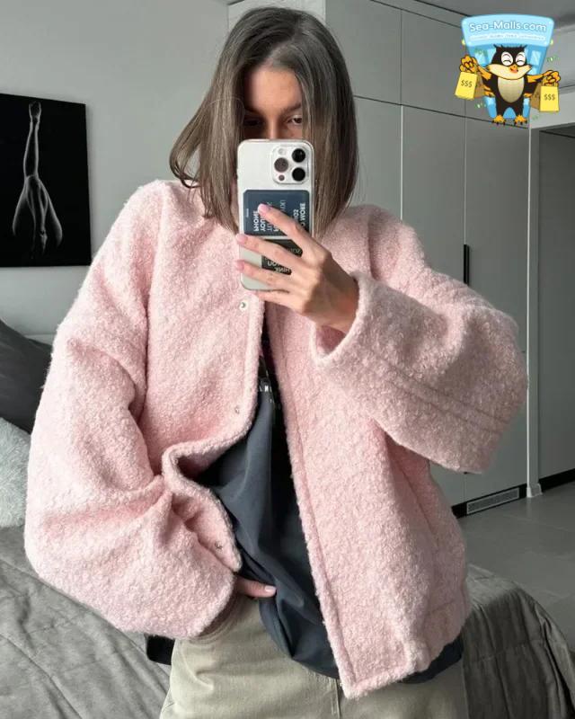 Women’s Pink Faux Fur Jacket – Autumn/Winter Loose Casual Warm Coat