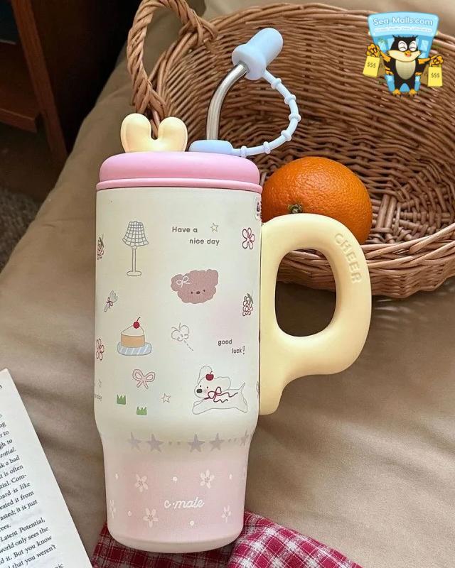 Large Capacity Stainless Steel Coffee Tumbler with Straw 800ml