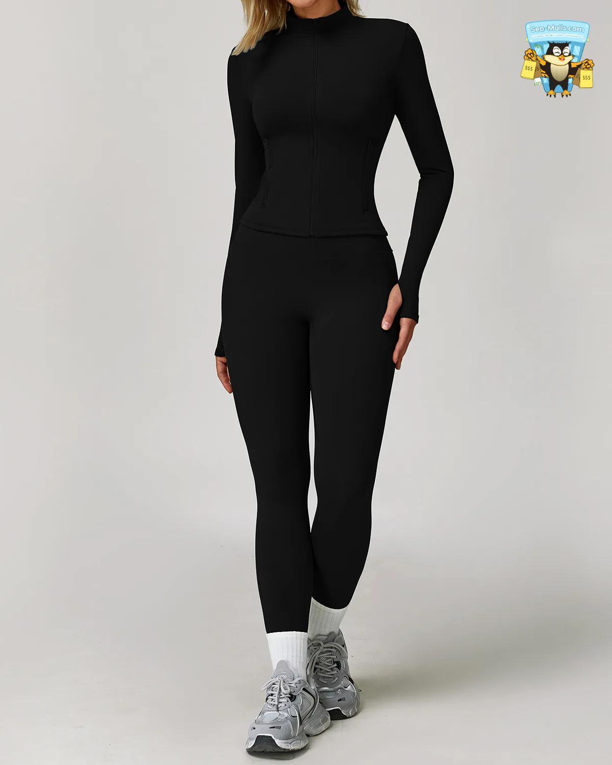Women’s 2/3PCS Yoga Suit Set – Long Sleeve, Sports Bra & Leggings