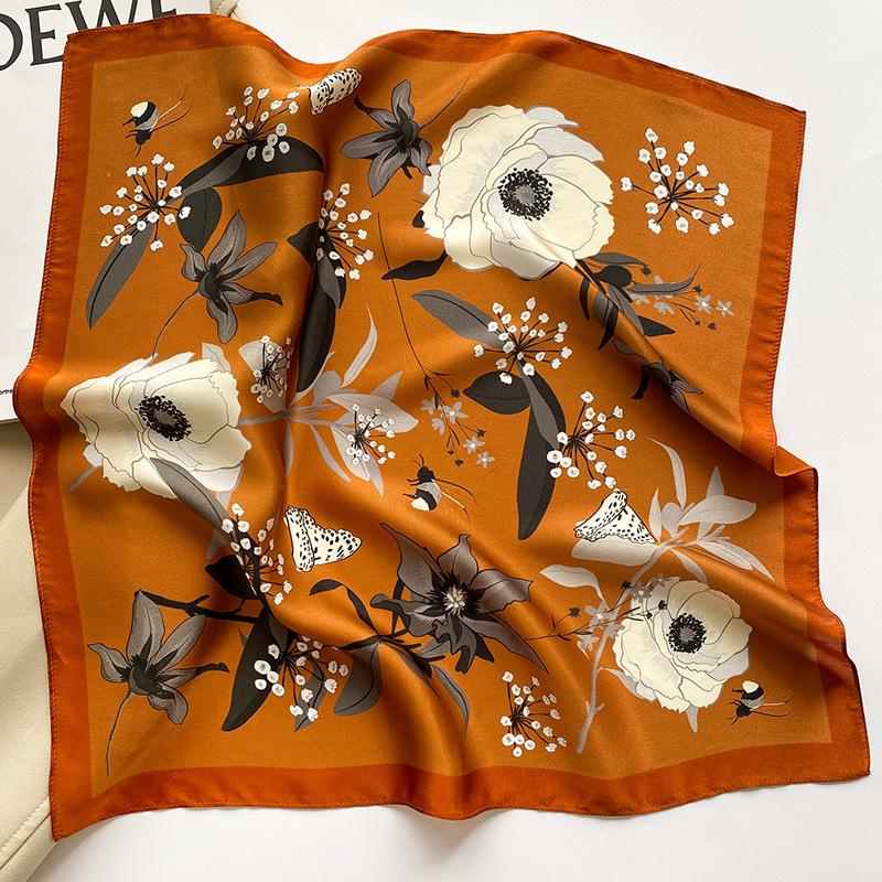 100% Pure Silk Floral Square Scarf Women Neck Hair Bandana