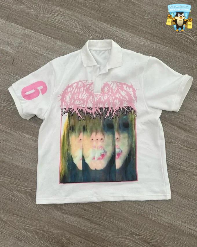 Y2K Punk Goth Street Polo Shirt – Unique Graphic Eyes Print Summer Top
