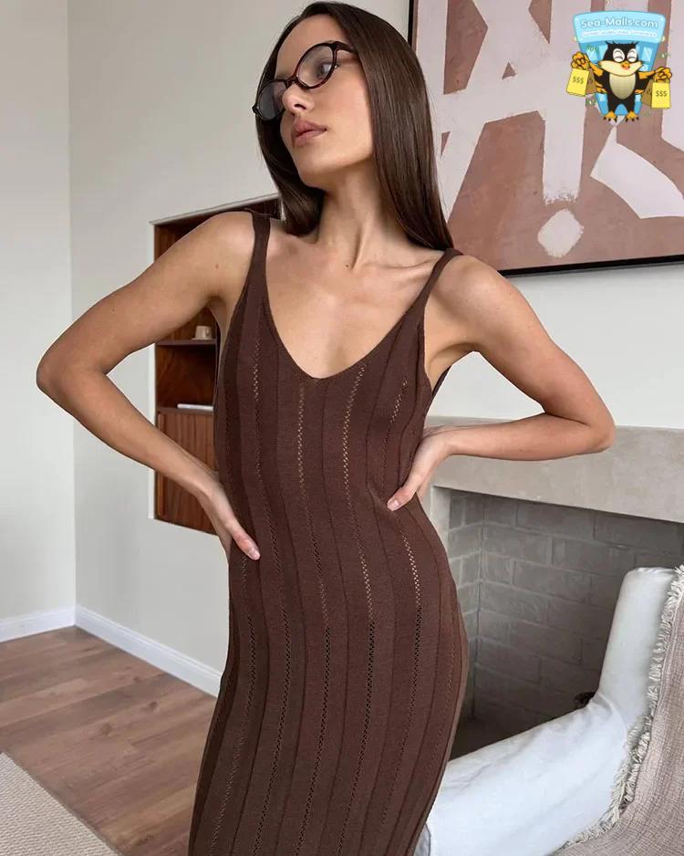 Knit Backless Maxi Dress Sexy V Neck Sleeveless Dress