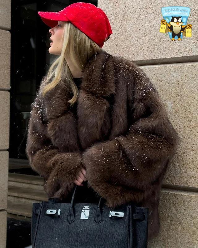 Oversized Faux Fox Fur Jacket Women Winter Outerwear