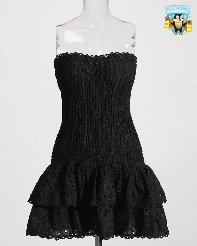Cut Out Layered Hem Strapless Sleeveless Mini Dress