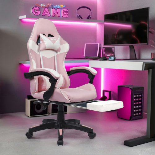 Pink/Black Massage Leather Gaming Chair with Footrest