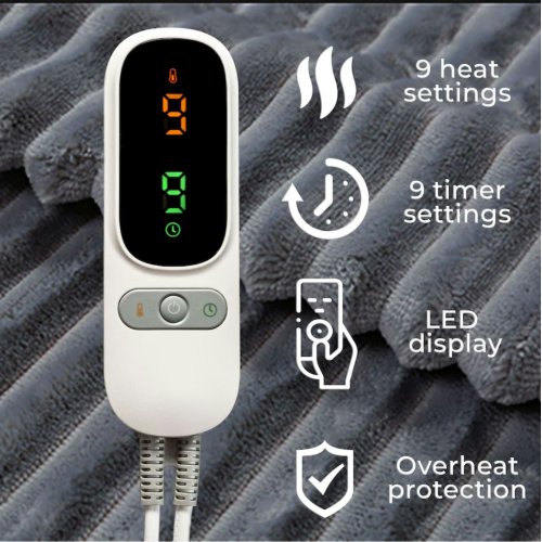 Grey Electric Blanket Heated Fleece Overblanket Throw