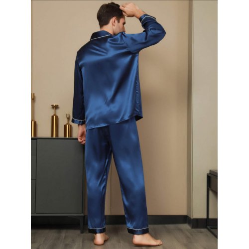 Pure Silk Men‘s Lapel Pyjama Set 2Pcs 