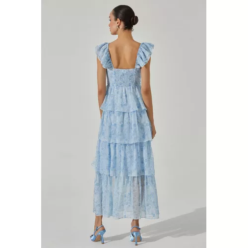  Ruffled Straps Tiered Flounced Slit <span style='filter: blur(2.5px);'>****</span> Dresses-Blue