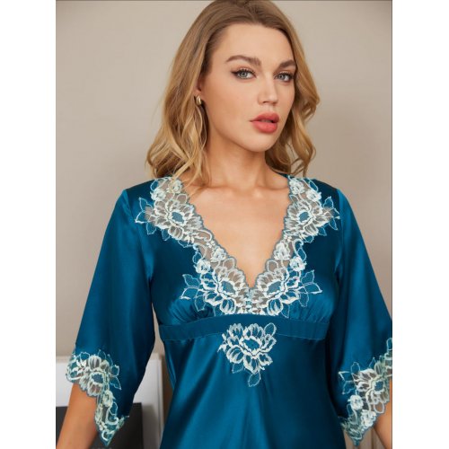 19Momme Pure Silk Casual Lace Trimmed Dress 