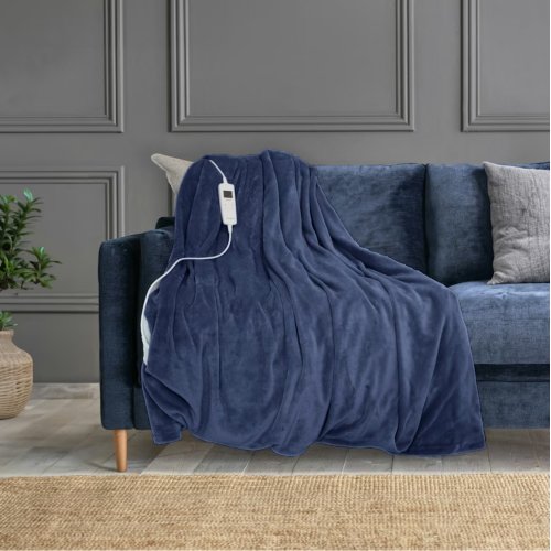 Navy Electric Heated Throw Over Blanket - Reversible