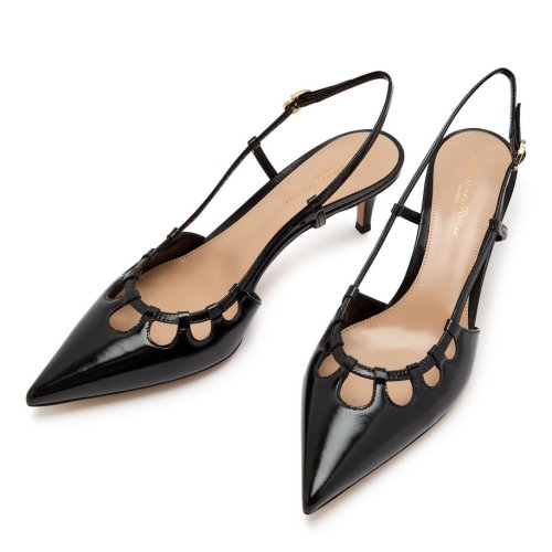  GIANVITO ROSSI 55 cut-out glossed leather slingback pumps 