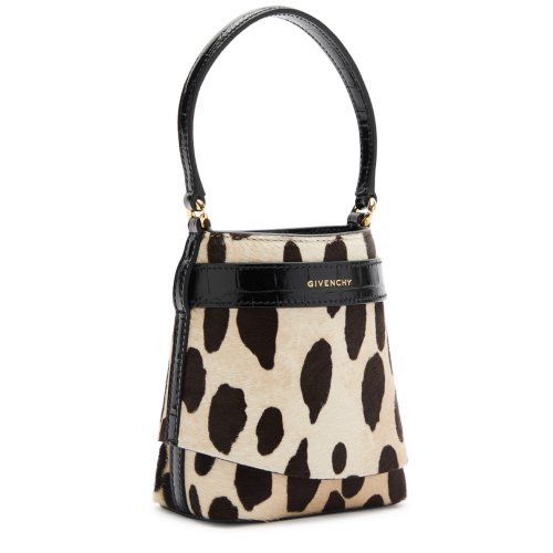  GIVENCHY Shark Lock micro leopard-print calf hair bucket bag 