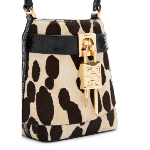  GIVENCHY Shark Lock micro leopard-print calf hair bucket bag 
