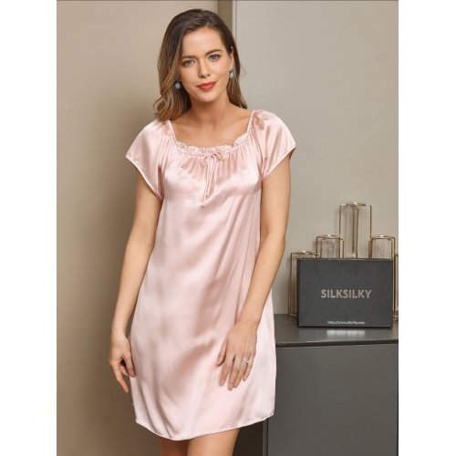  Pure Silk Solid Color Cute Nightdress