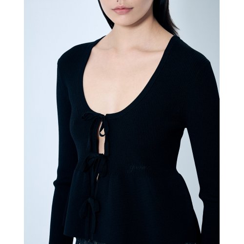 GANNI Rib Knit Tie-String Cardigan