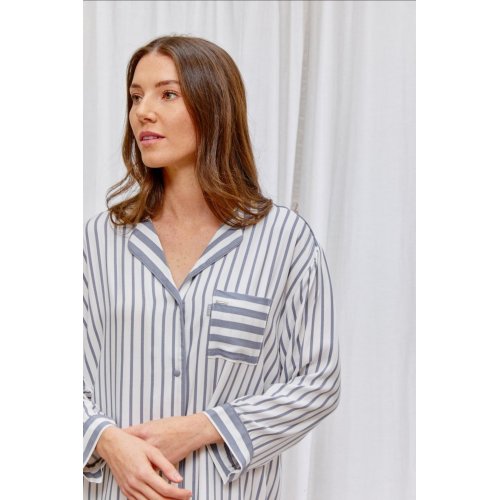 Boyfriend Stripe Nightshirt in Grey/Ecru
