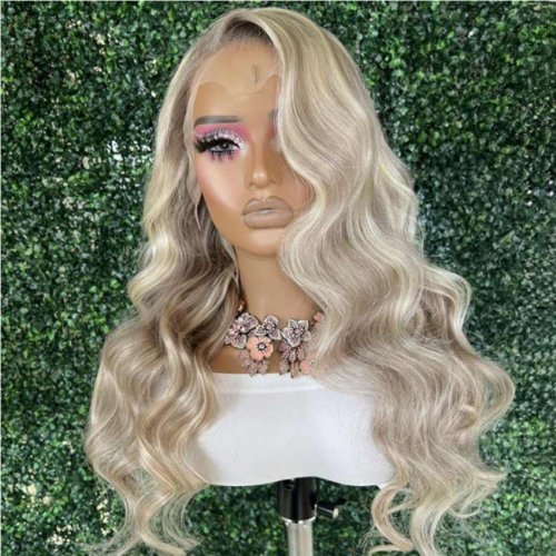 Ash Blonde Highlights on Blonde Human Hair Wig