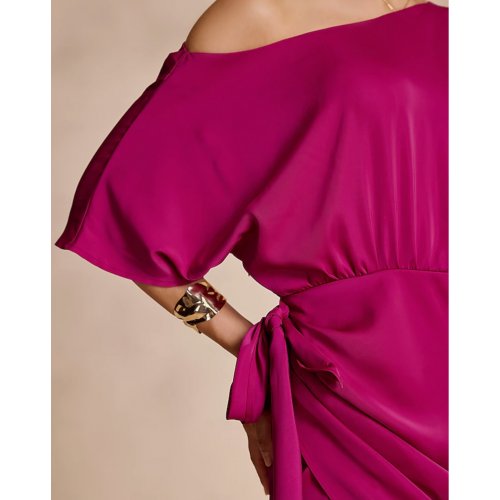 Satin Knotted Wrap Drop Shoulder <span style='filter: blur(2.5px);'>****</span> Dress