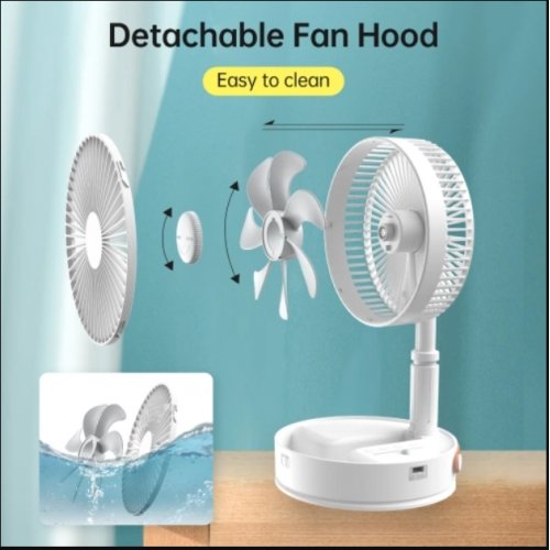 Portable Low Noise Standing Fan Foldable Floor Fan Support 4 Wind Speed Timer 180? Rotate with 7200mAh Rechargeable Battery
