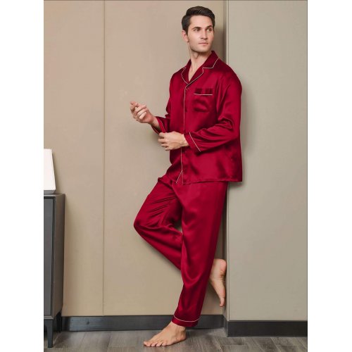 Men's Silk Lapel Full Length Pajama Set
