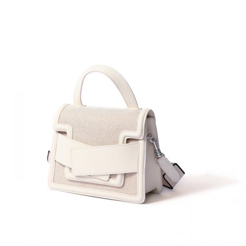 Evelyn Bag in Canvas and Genuine Leather, White