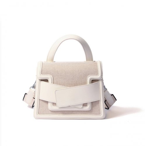 Evelyn Bag in Canvas and Genuine Leather, White