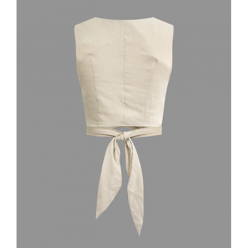 Wrap Tie Sleeveless Crop Blouse