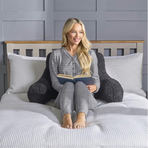 OHS Teddy Fleece Reading Support Soft Cosy Bed Pillow Cuddle Cushion | Black | 40 x 60 x 100cm | 1