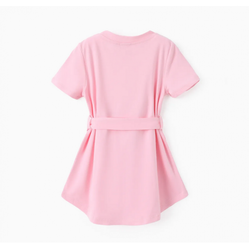Toddler Girl Solid Curved Hem Short-sleeve Belted Dress