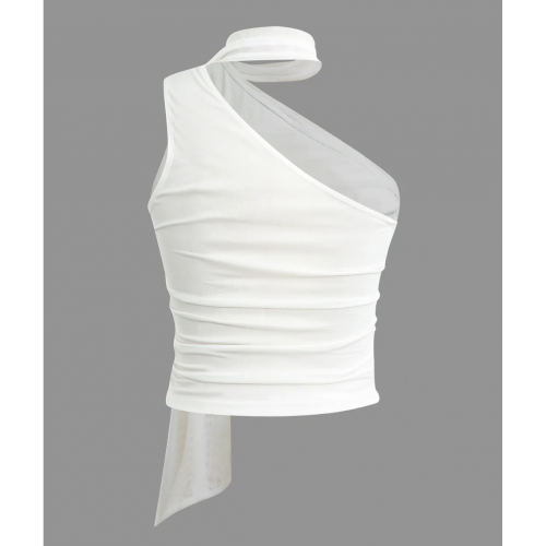 One-shoulder Tank Top with Scarf