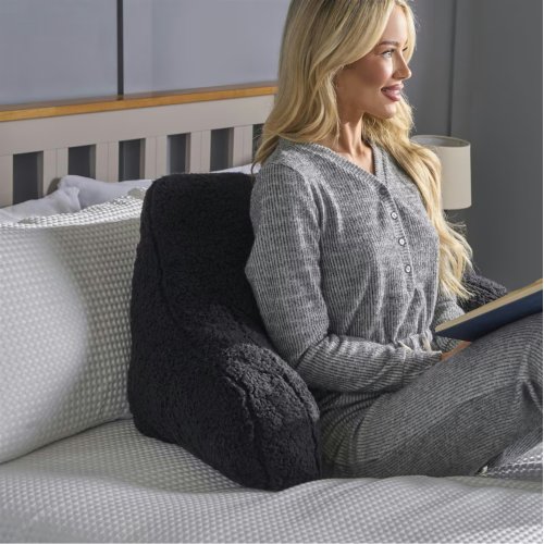 OHS Teddy Fleece Reading Support Soft Cosy Bed Pillow Cuddle Cushion | Black | 40 x 60 x 100cm | 1