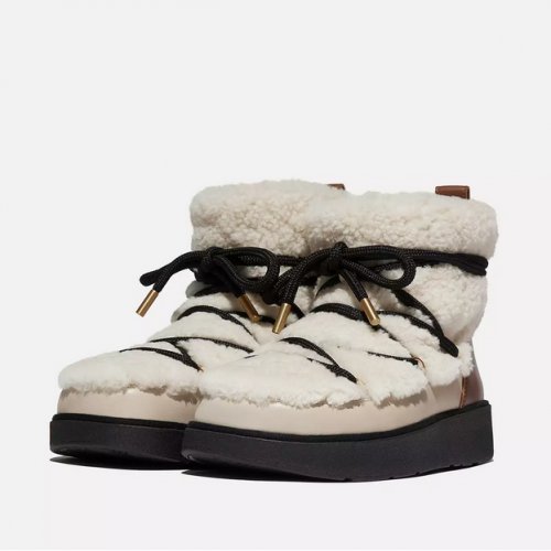 GEN-FF Curly-Shearling Crisscross-Lace Ankle Boots