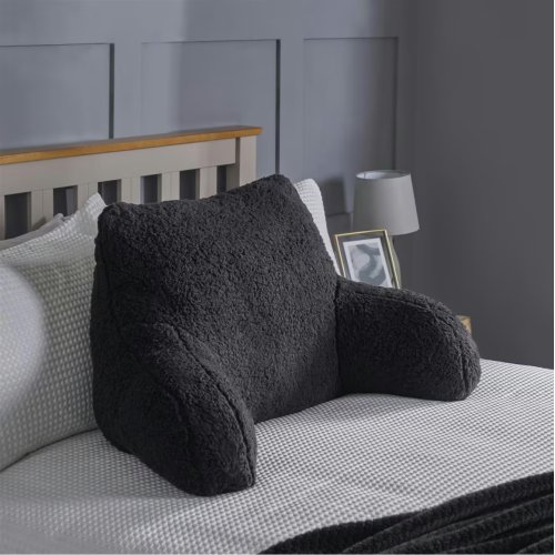 OHS Teddy Fleece Reading Support Soft Cosy Bed Pillow Cuddle Cushion | Black | 40 x 60 x 100cm | 1