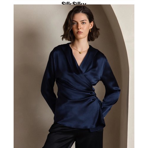 19 Momme Silk Fashionable V-Neck Shirt 