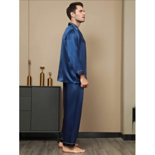 Pure Silk Men‘s Lapel Pyjama Set 2Pcs 