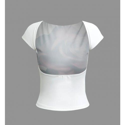 Rose Print Backless T-shirt 