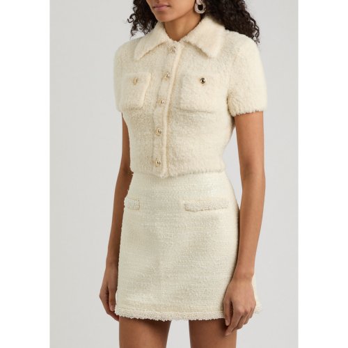 SELF-PORTRAIT Cropped bouclé wool-blend top 