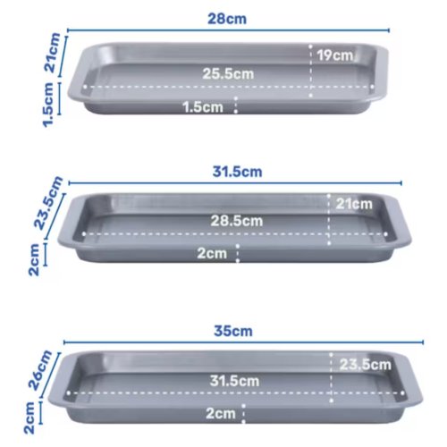 Set of 3 (1 x 35, 1 x 31 & 1 x 28cm) Non-Stick Baking Oven Trays